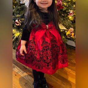 Rare Editions Velvet red and black holiday dress in 2T